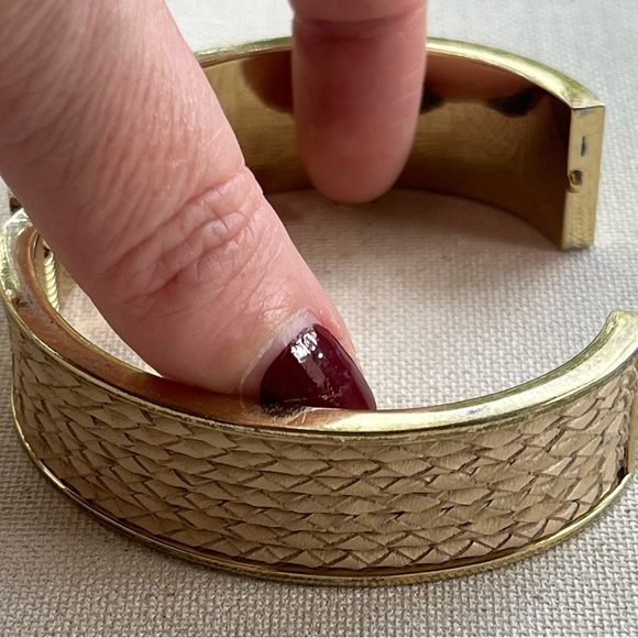 Gold and Tan Textured Bangle Bracelet - Picture 3 of 4